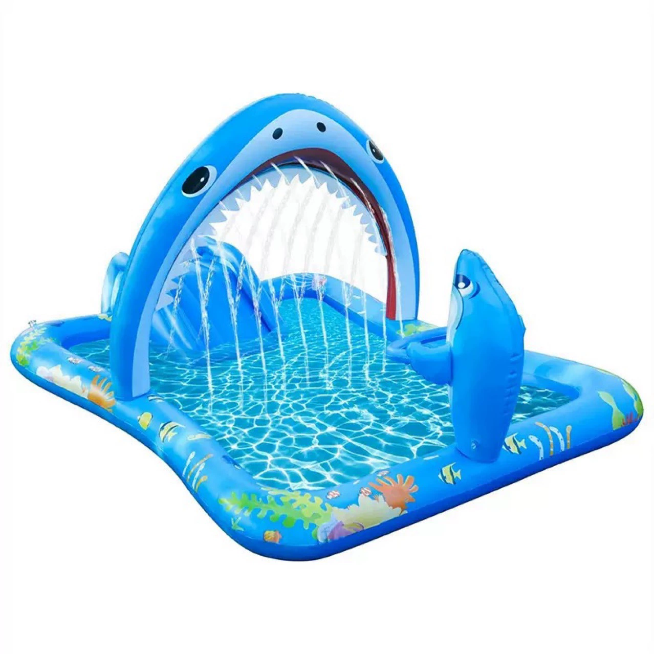 Надувной фонтан-горка с акулой, водная игрушка, газонный спрей-коврик, радужный единорог, водная горка