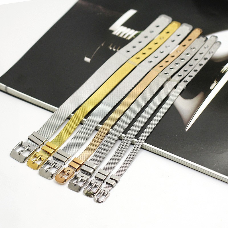 Cross-border Titanium Steel Mesh Belt Bracelet 6-18mm Stainless Steel Watchband Bracelet for Men and Women Adjustable Milan Bracelet