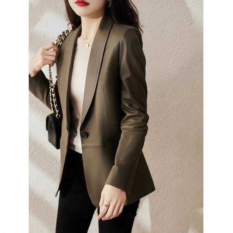 Haining Genuine Leather Goatskin Leather Jacket Spring & Fall Suit Jacket Women's Professional Wear Elegant Formal High-End Casual Jacket