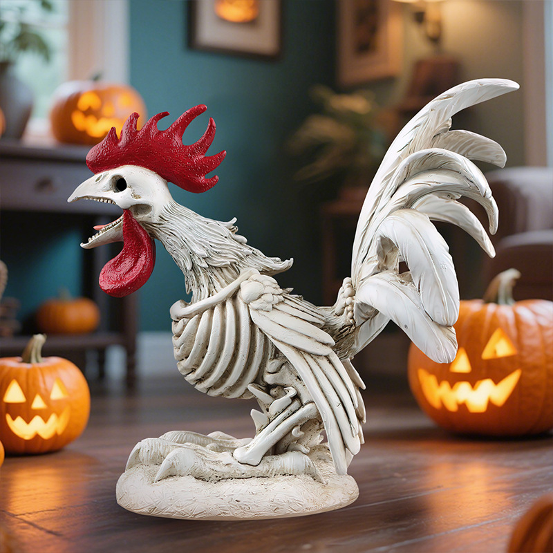 Amazon exclusive resin skeleton skeleton rooster ornaments festival atmosphere animal sculpture specimen collection decorations