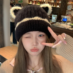 韓国版秋冬新作可愛い耳の帽子子供の日本式ニット毛糸帽子