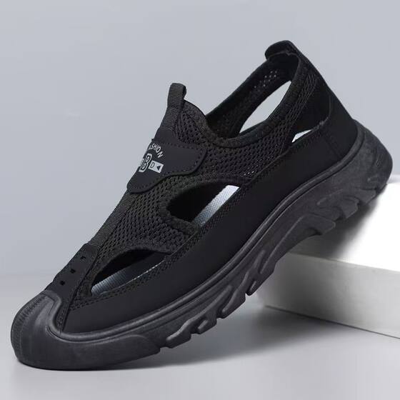 Net Shoes Men's 2025 Summer New Mesh Breathable Cave Shoes Driving Outdoor Casual Wading Shoes Beach Shoes