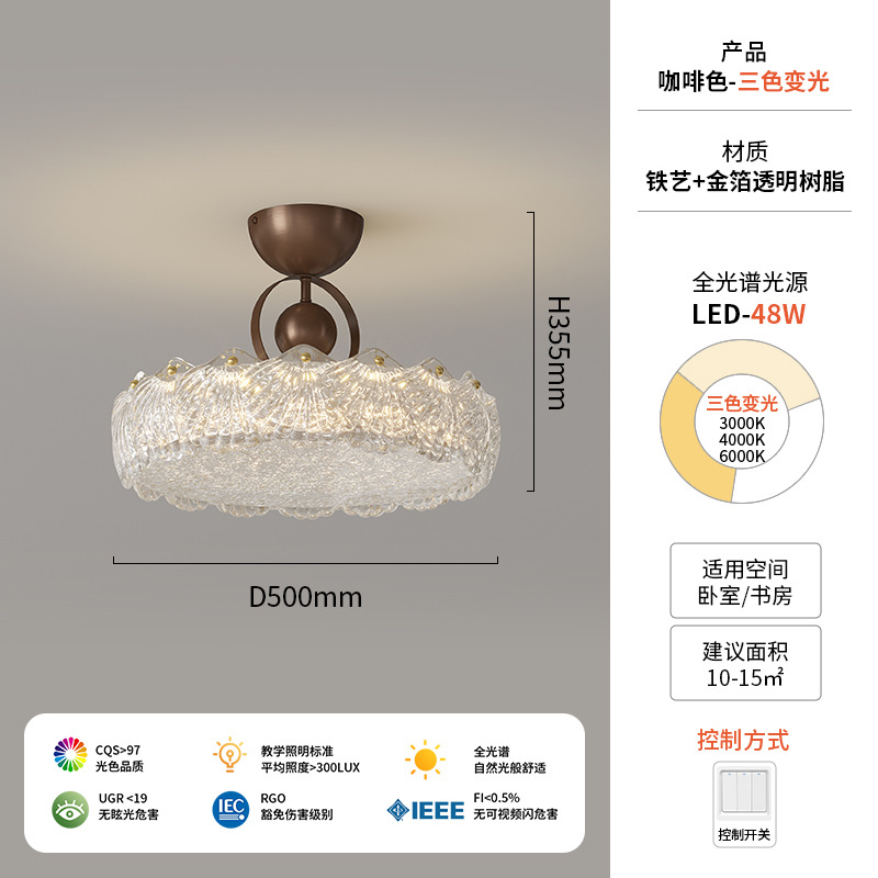 Italia lámpara de oro de alta gama lámpara de techo del dormitorio lujoso diseño ligero francés atmósfera de protección de los ojos de la habitación lámpara de estudio