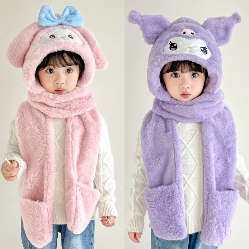 Новый кулуми детский шапка шарф перчатки один зимний набор девочек три части мультяшный шапка для ушей Sanrio