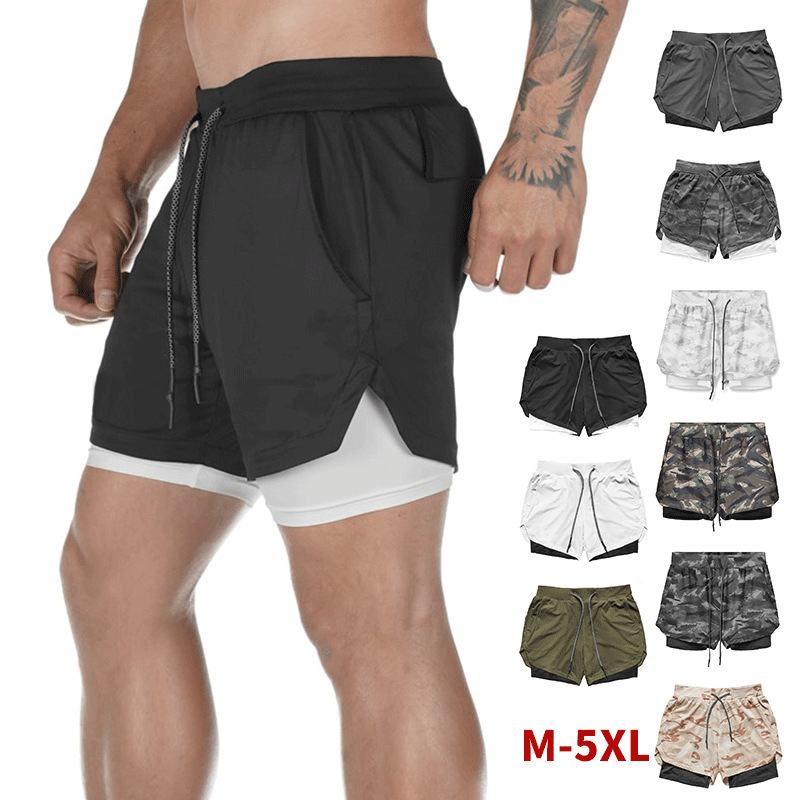 Cross-border Men's Summer Men's Sports Shorts European and American plus size Quick-drying Double-layer Shorts Men's Running Training Basketball Pants