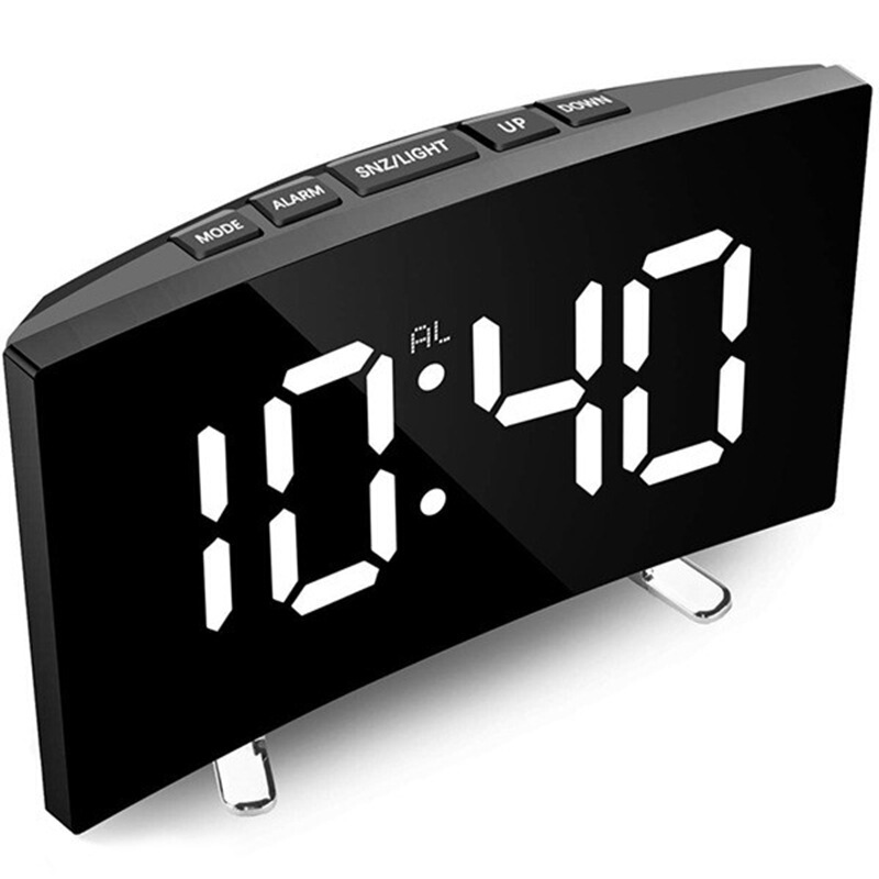 国境を越えた売れ筋曲面時計ミラー LED 電子時計スヌーズ目覚まし時計 USB 電子時計卓上時計メーカー|undefined