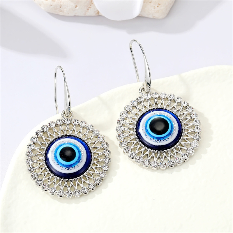 European crossborder jewelry retro hollow rhinestone round demon eye blue earringspicture3
