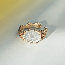 日系925银首饰春季限定 万花筒印花天然白水晶耳环 时尚百搭耳夹