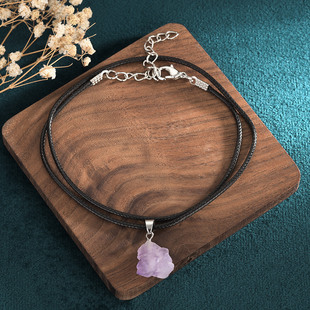 Supermarket Gift Natural Purple Irregular Shape Crystal Original Stone Pendant Necklace Women's Woven Hand Rope Handmade