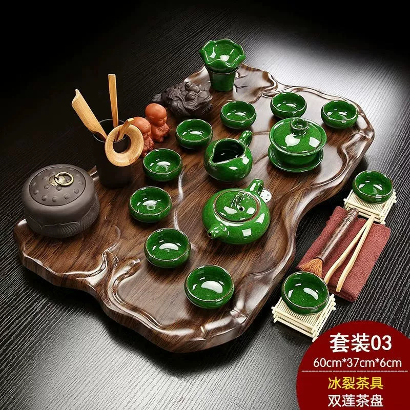 Glass tea set from natural wood for office, simple and elegant design