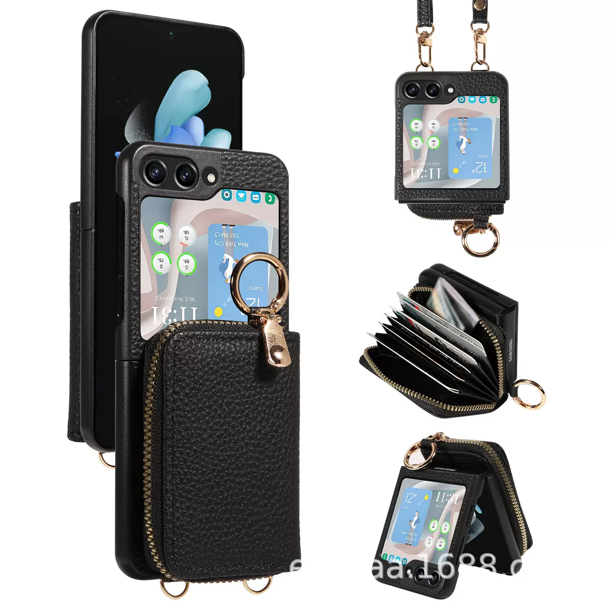 插卡钱包斜挎便携皮套折叠翻盖手机套适用于三星ZFlip 4/Z Flip5