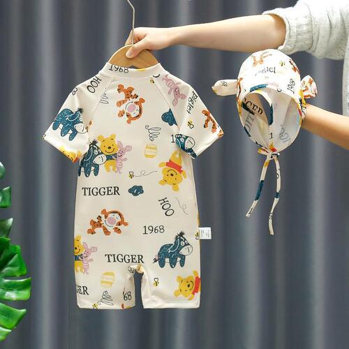 Boys' 2025 New Style Sun-Protective Swimsuit & Swim Cap—Kids' Stylish One-Piece Swimsuit for Western Style, Fashionable Baby Swimwear for Hot Springs, Beach, and Vacation