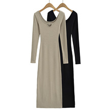 SY8809-23秋季新款 美式纯欲风方领镂空水钻装饰高弹连衣裙包臀裙