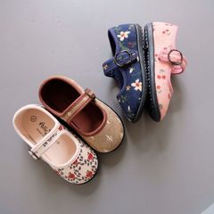 Autumn New Korean Corduroy Floral Children's Canvas Shoes Forest System Princess Girls' Single Shoes Kindergarten Soft Sole