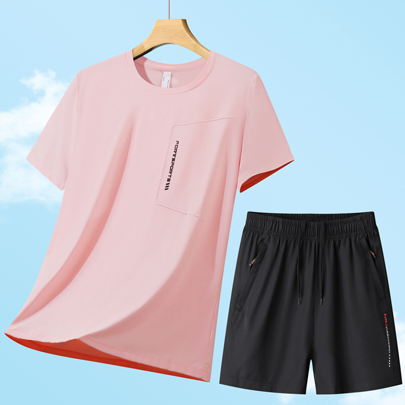 Free Shipping Main Promotion Ice Silk Sports Suit Women's Summer Outdoor Sun Protection Half-Sleeved Sweatshirt Loose Quick-Drying Short-Sleeved T-Shirt Short