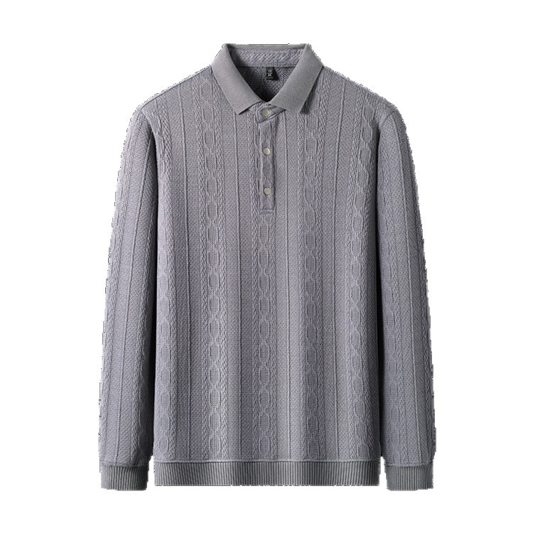 Otoño e invierno engrosado de manga larga de hombre con solapa polo nuevo jersey jacquard de punto de mediana edad hombre suéter simple