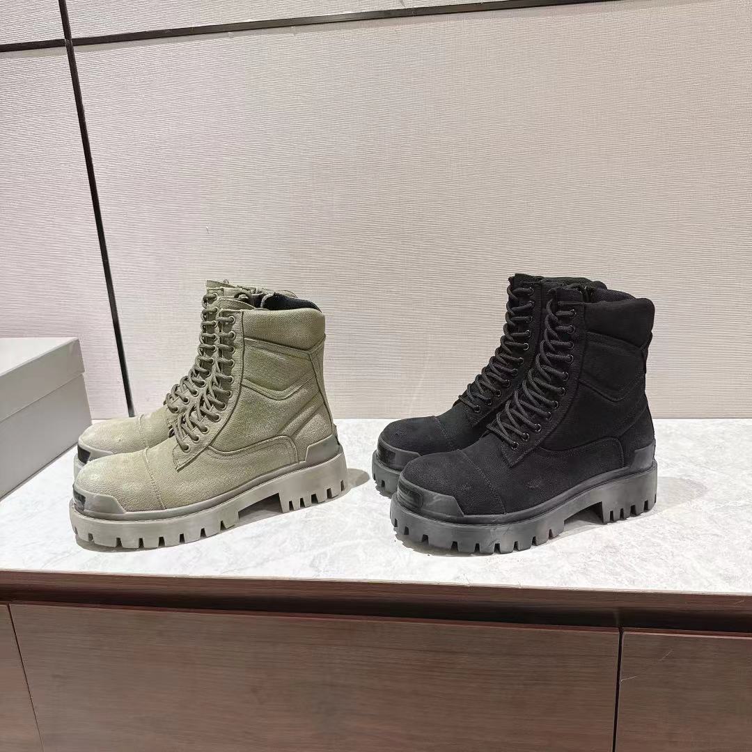 2025新款巴黎情侣系带帆布马丁靴女厚底短靴做旧英伦风机车靴大码