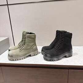 2025新款巴黎情侣系带帆布马丁靴女厚底短靴做旧英伦风机车靴大码