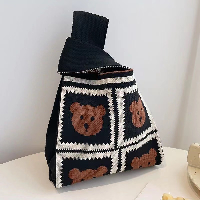 Corea del Sur ins bolsa oso bolso de punto original nicho personalizado bolsa abierta moda bolso de las mujeres