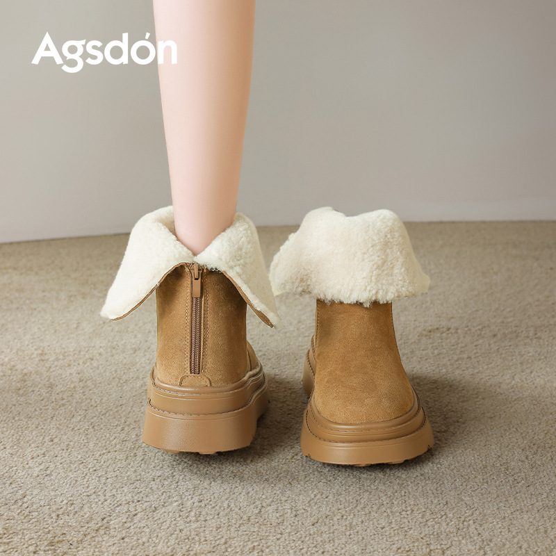 Botas de nieve de fondo grueso para mujeres 2025 nuevos zapatos de invierno de algodón grueso plegables dos botas cortas de lana