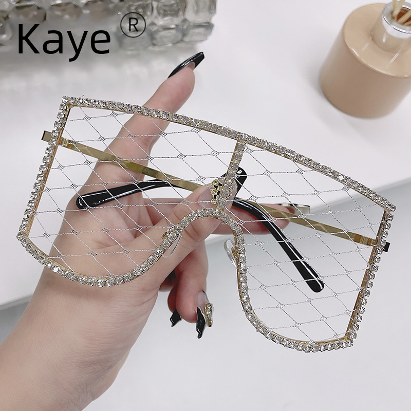 DIY網紗個性潮眼鏡歐美女士派對舞會鑲鑽太陽鏡直播裝飾眼鏡