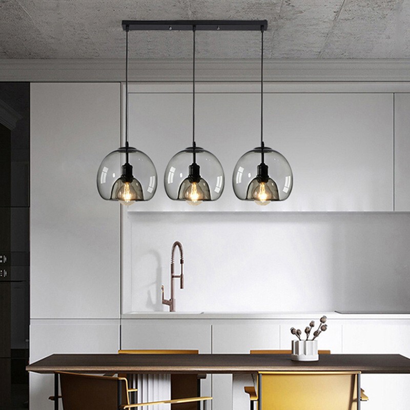 Nordic Style Glass Three-Head Dining Room Pendant Light, Simple Modern Dining Table Dining Room Trendy Personalized Creative Bar Pendant Light