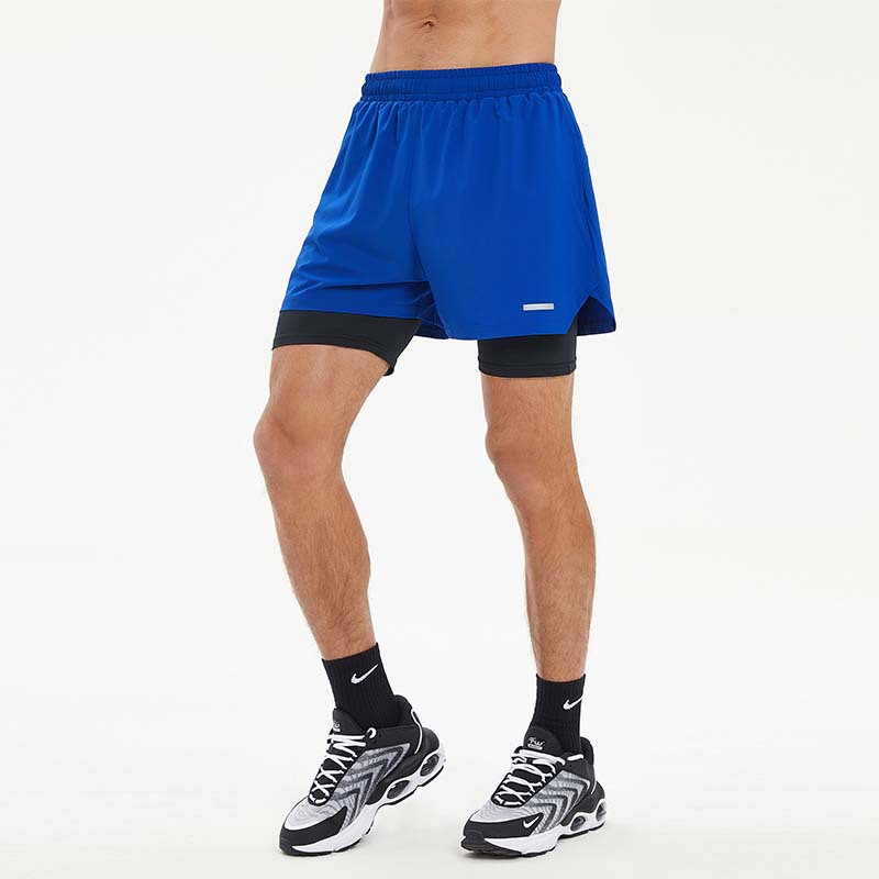 Verano hombres fitness correr doble secado rápido shorts maratón grupo correr deportes tres pantalones en stock impreso al por mayor