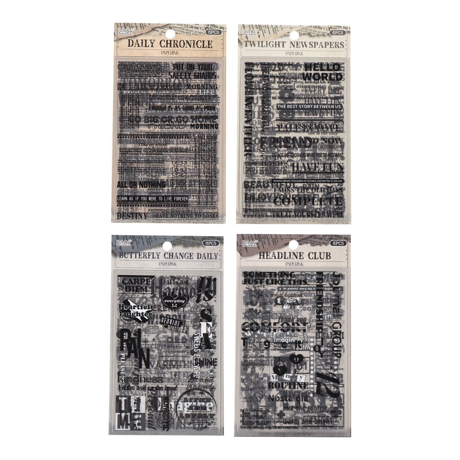 Old News Record Series Pegatinas de pet transparentes a prueba de agua Pegatinas de diario de bricolaje Pegatinas de letras negras en inglés transfronterizo