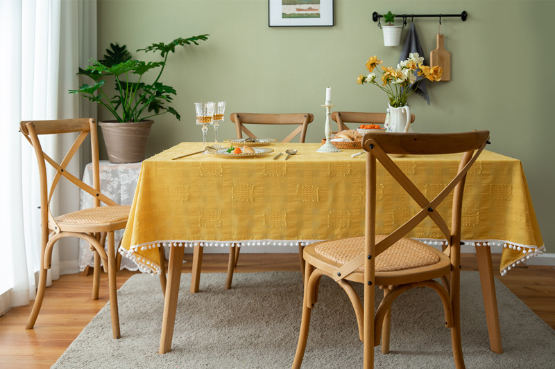 French Romantic Cotton Cut Flower White Pom-Pom Tablecloth Rectangular Coffee Dining Cloth Table Cover_voghion.com