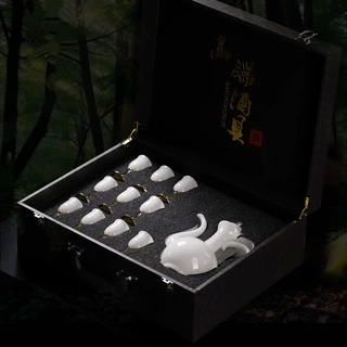 璞玉酒杯酒壶贵妃醉酒轻奢酒具陶瓷一壶十杯带酒盘伴手礼分酒器