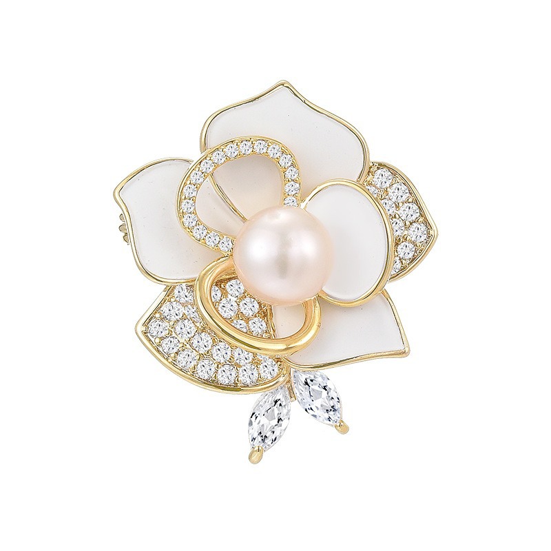 Elegant Camellia Pearl Brooch For Women High End Fashion Accessory_voghion.com