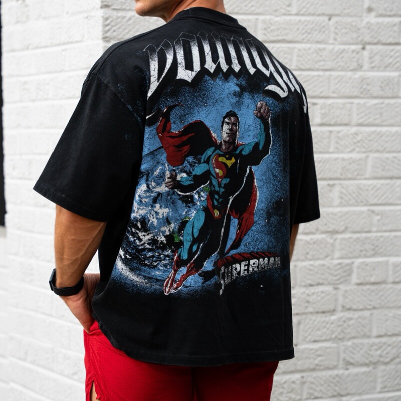 Amazon Youngla Superman American-Style Trendy Printed Large-Size Loose Fitness Sports Pure Short-Sleeved T-Shirt Men's New Style