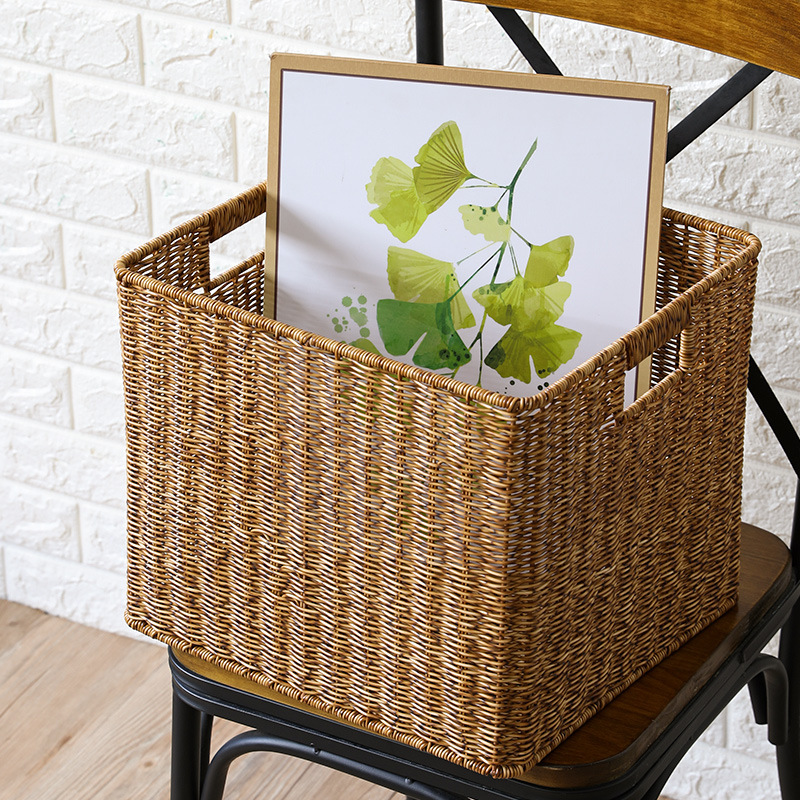 Large Storage Basket with Lid Study Desk Organizer Shelf Storage Box Wicker Weaving Storage Cabinet Nordic Style