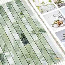 ✅清新风翡翠绿色三排平面天然石材马赛克浴室卫生间客厅瓷砖背景