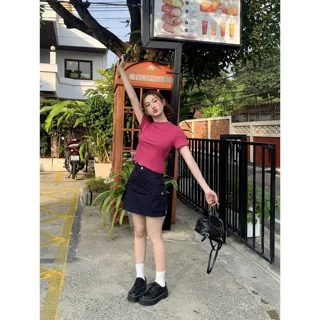 圆领修身短款短袖t恤女夏2026新款小个子纯色正肩上衣