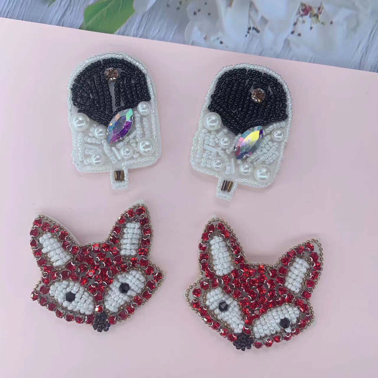 新款现货热卖手工钉珠 动物狐狸头 冰淇淋 串珠布贴 服装辅料织带