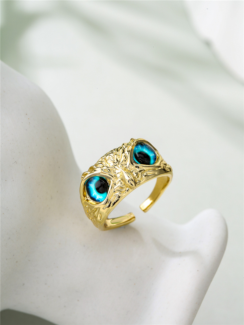 Aogu Cross-border Supply Copper Plating 18k Gold Vintage Bohemian Style Personality Owl Jewelry Open Ring display picture 13