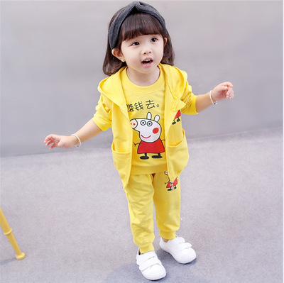 Girls Sports Suit Spring and Autumn  New Children's Autumn Clothes Children's Casual Little Girls Western Style Three-piece Set