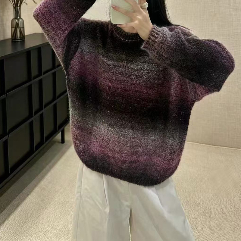 Fluffy plush texture gradient knit sweater 2026 autumn and winter women's casual soft and relaxed wrap top
