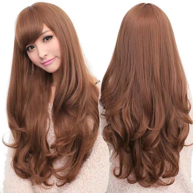Korean wig women fluffy face wig long curly hair big waves oblique bangs factory in stock a generation of hair