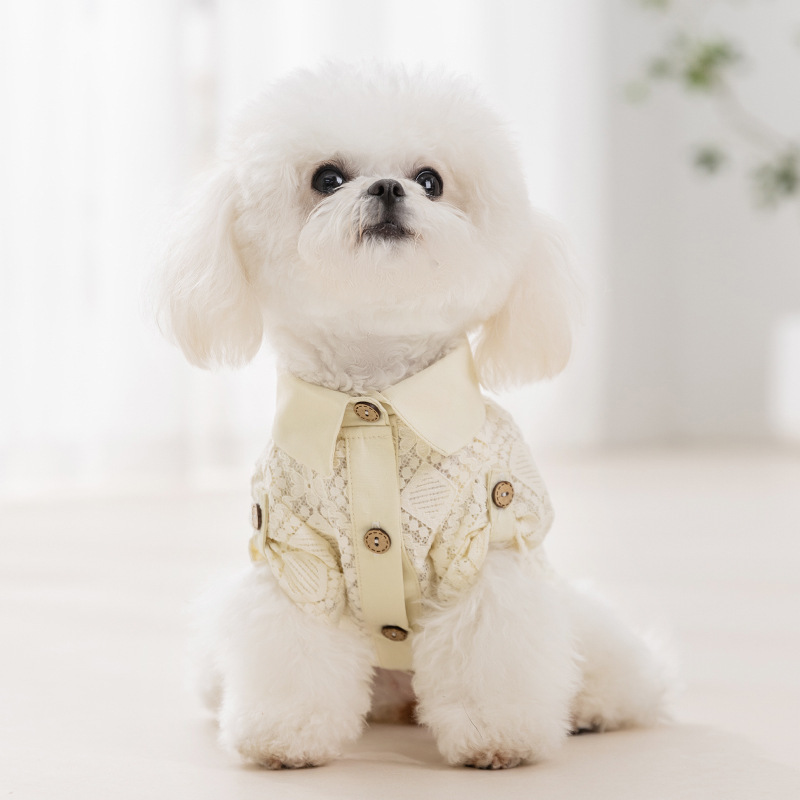 Primavera y verano perros de encaje bolsillo camisa cuello Teddy Bear chaleco pequeño perro gato delgado ropa de perro