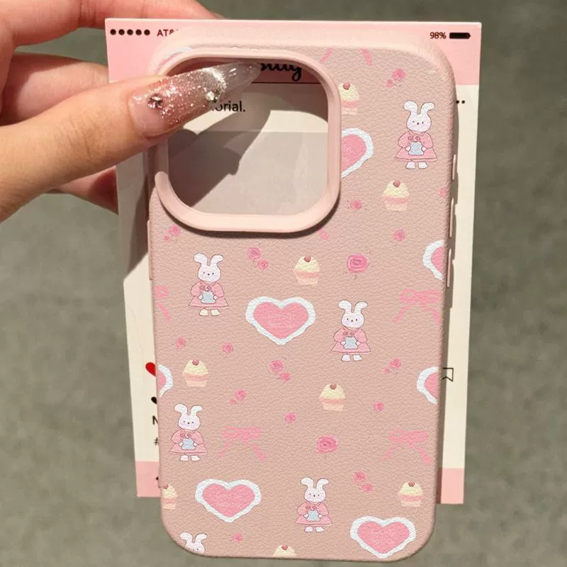Phone case (Apple iPhone15, iPhone15 Pro) lychee pattern pink, shockproof fall protection
