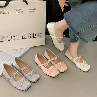蝴蝶结粉色内增高玛丽珍鞋方头单鞋女鞋子春秋季法式配裙子晚晚鞋