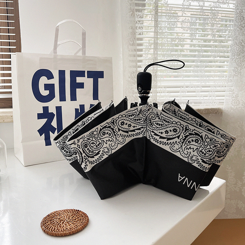 in stock Wholesale Cashew Flower Umbrella Women Sunscreen Automatic Sun Umbrella Sunny and Rain Dual-Use Folding Black Rubber Sunshade Abstinence