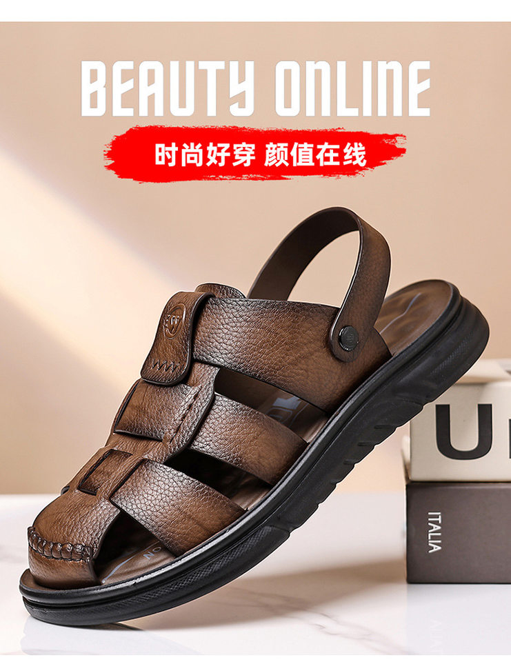 Dép sandal nam cỡ lớn mũi kín đế dày, giày đi biển kiêm dép lười đa năng — Màu nâu, màu vàng, màu đen chi tiết 8