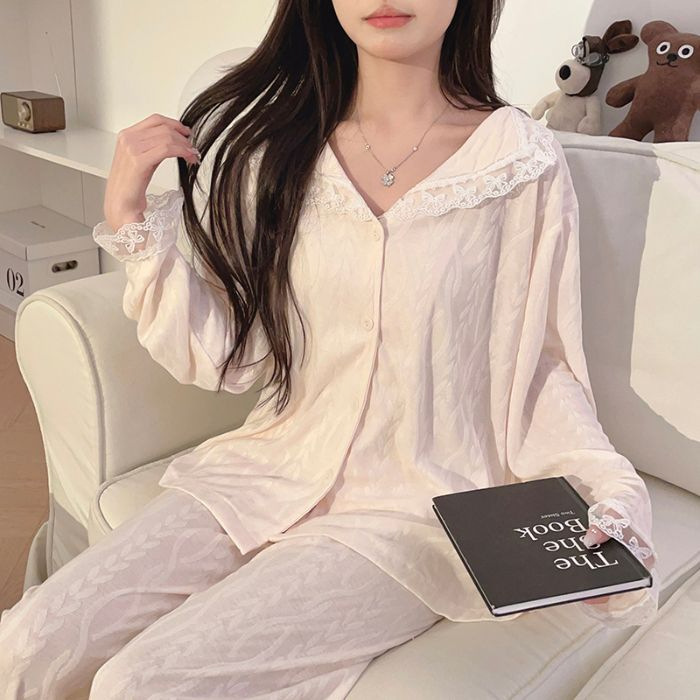 綿の新しいins風ネットの赤いパジャマの女性の春と秋の冬のカーディガンの家庭服|undefined