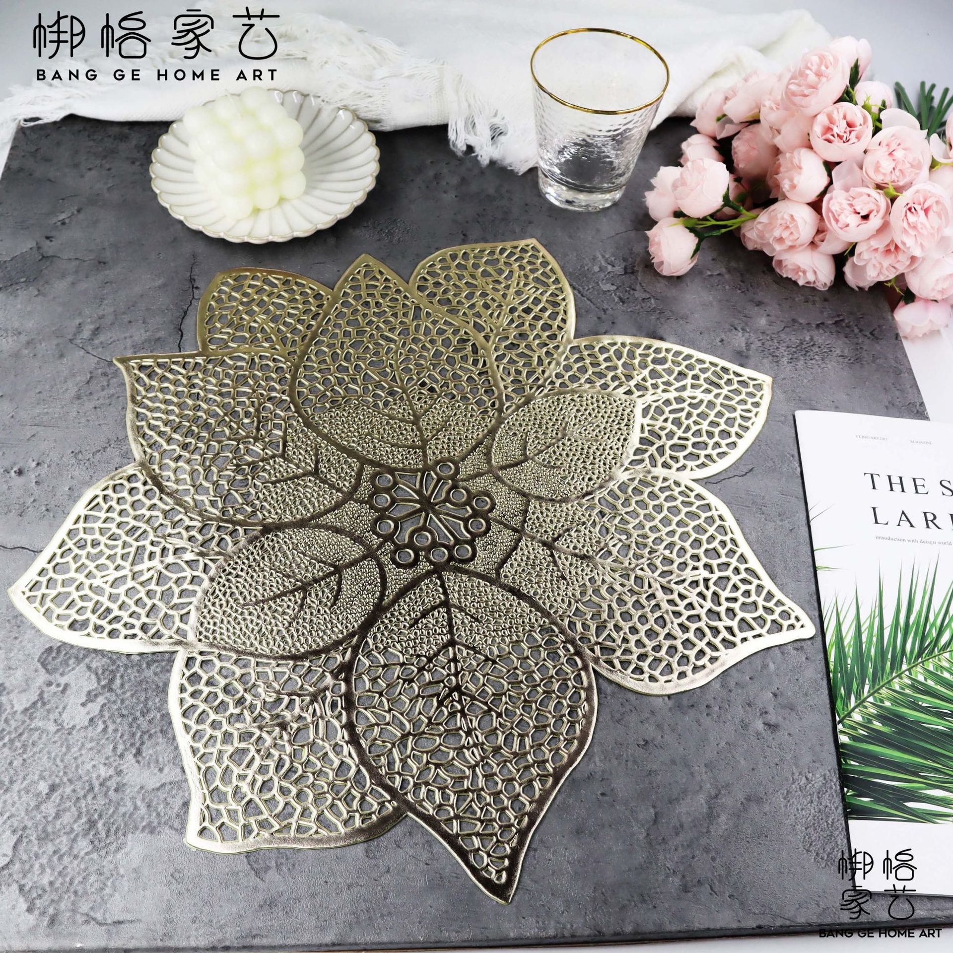 PVC西餐垫紫荆花圣诞节装饰桌垫隔热垫荷花纯色镂空桌垫咖啡垫