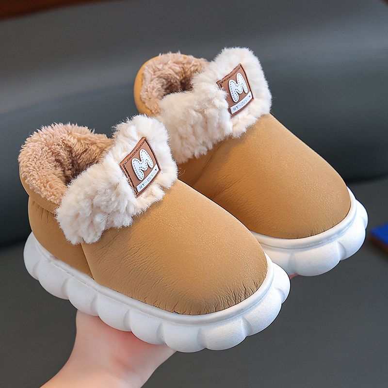New Kidsren's Winter Cotton Shoes Leather Waterproof Warm Kidsren's Snow Boots Boys and Kidsren's Baby Cotton Slippers