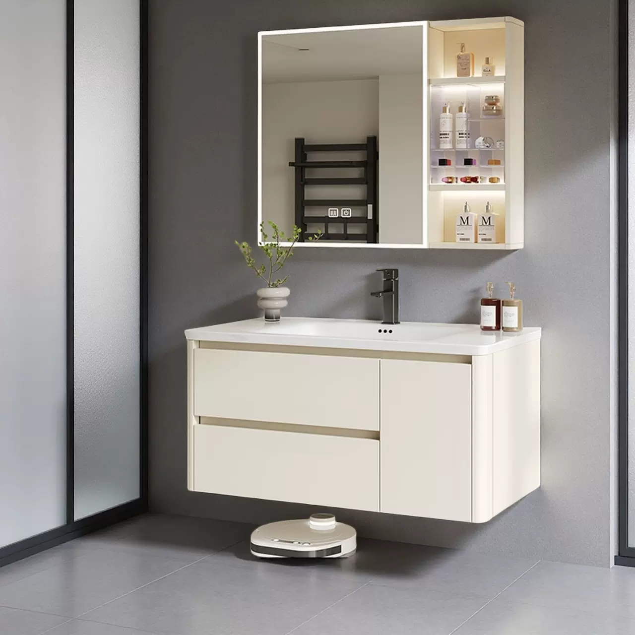 轻奢洗手台陶瓷一体盆洗漱台蜂窝铝浴室柜洗手盆浴室柜组合洗脸盆