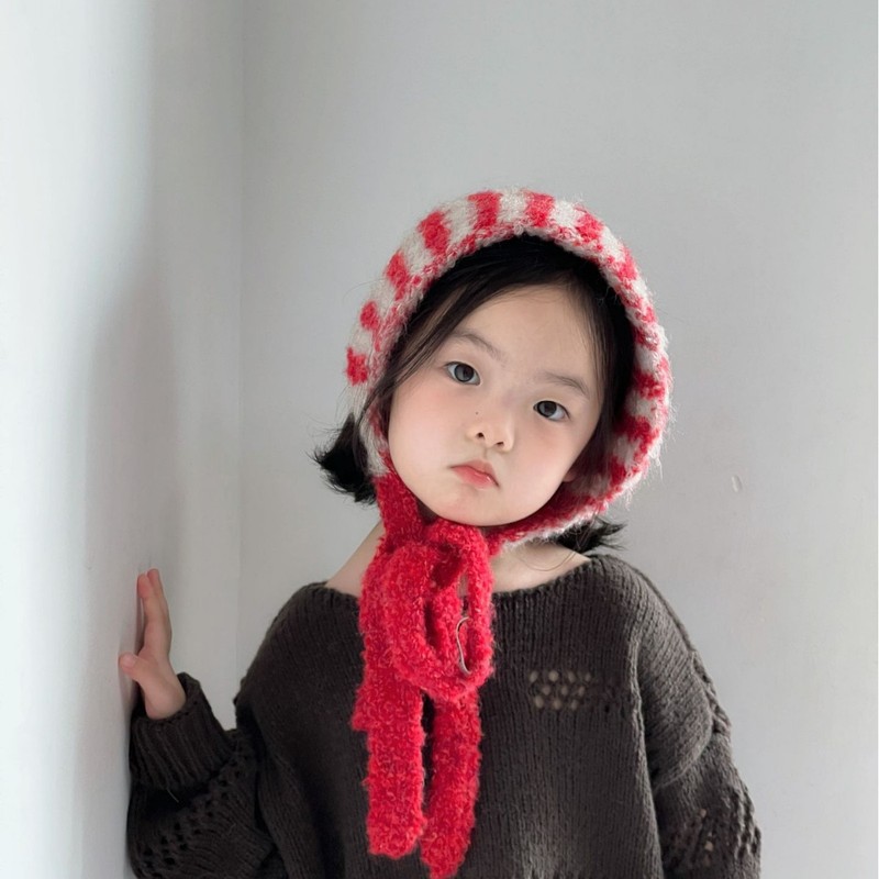 ins个性条纹儿童针织小围巾 冬季女童时髦设计系带包头耳罩批发|undefined
